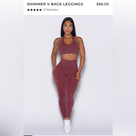 Bombshell Sportswear Pants - Bombshell Sportswear Shimmer V Back Leggings in Burgundy and sports bra